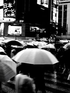 Preview wallpaper umbrellas, street, bw