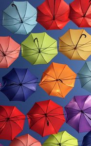 Preview wallpaper umbrellas, umbrella, multicolored, bottom view, decoration