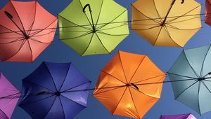 Preview wallpaper umbrellas, umbrella, multicolored, bottom view, decoration