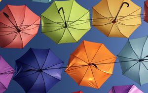 Preview wallpaper umbrellas, umbrella, multicolored, bottom view, decoration