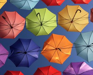 Preview wallpaper umbrellas, umbrella, multicolored, bottom view, decoration