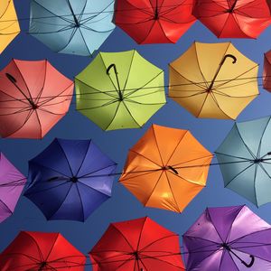 Preview wallpaper umbrellas, umbrella, multicolored, bottom view, decoration