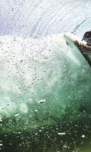 Preview wallpaper under water, surfing, board, guy, sea, bubbles