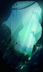 Preview wallpaper underwater world, jellyfish, depth, bottom, art