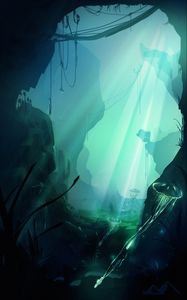 Preview wallpaper underwater world, jellyfish, depth, bottom, art