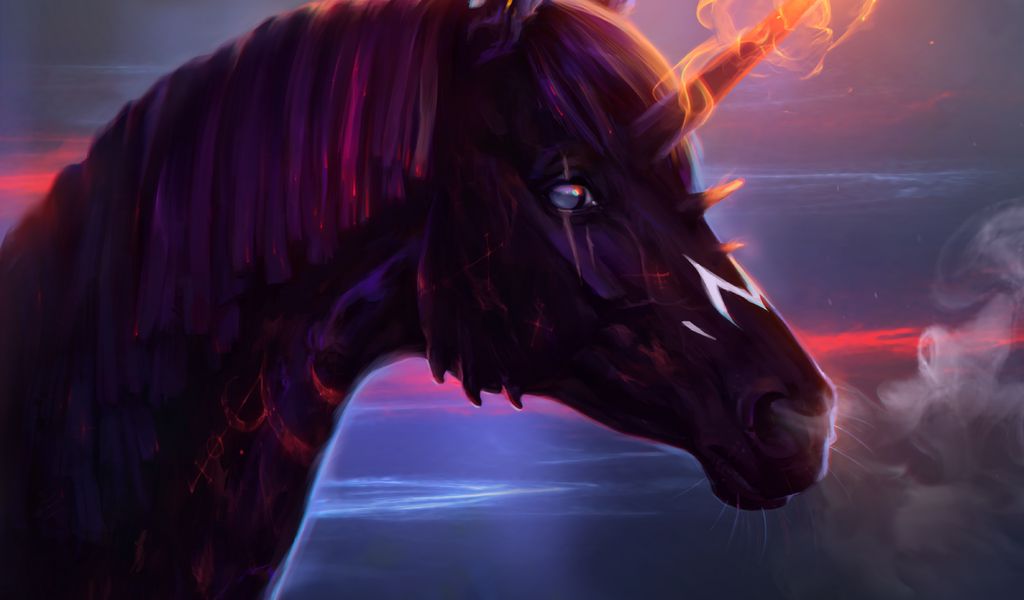 1024x600 Wallpaper unicorn, horse, art, fire