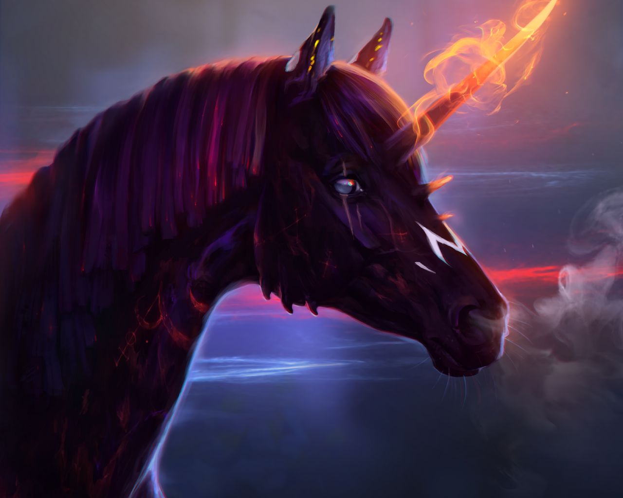 1280x1024 Wallpaper unicorn, horse, art, fire