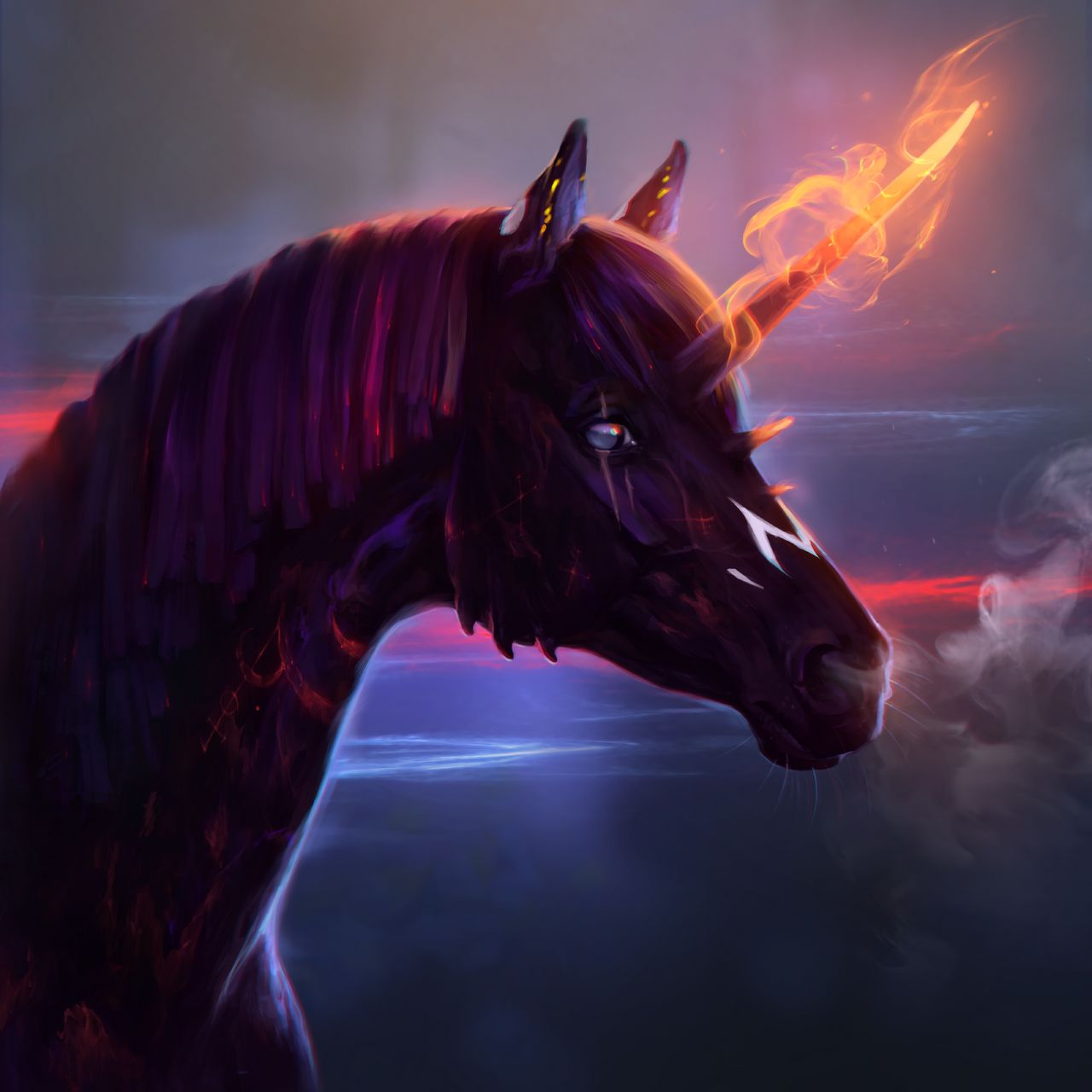 1280x1280 Wallpaper unicorn, horse, art, fire