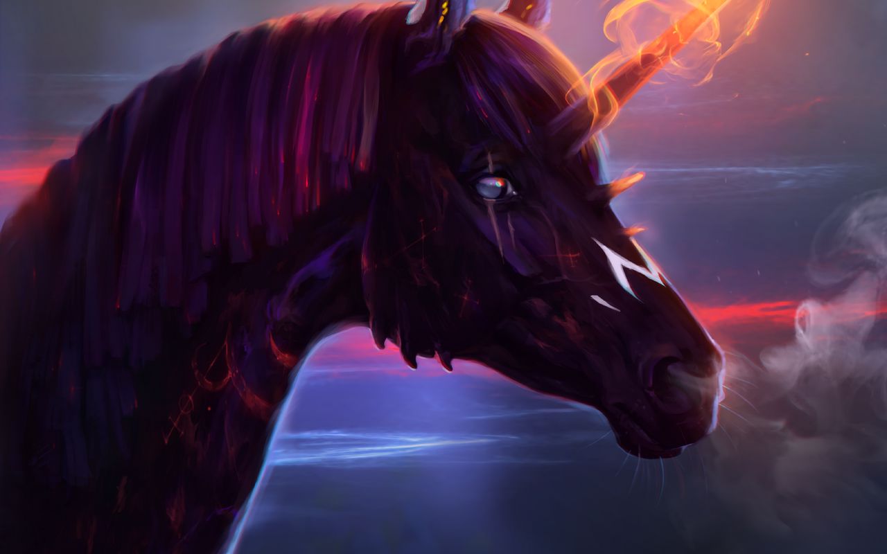 1280x800 Wallpaper unicorn, horse, art, fire
