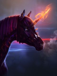 240x320 Wallpaper unicorn, horse, art, fire