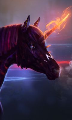 240x400 Wallpaper unicorn, horse, art, fire