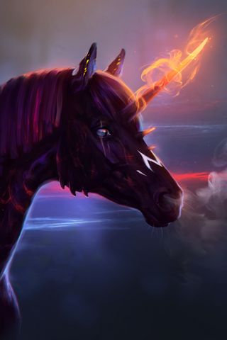 320x480 Wallpaper unicorn, horse, art, fire
