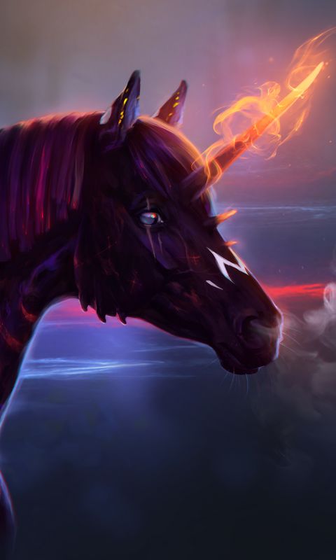 480x800 Wallpaper unicorn, horse, art, fire