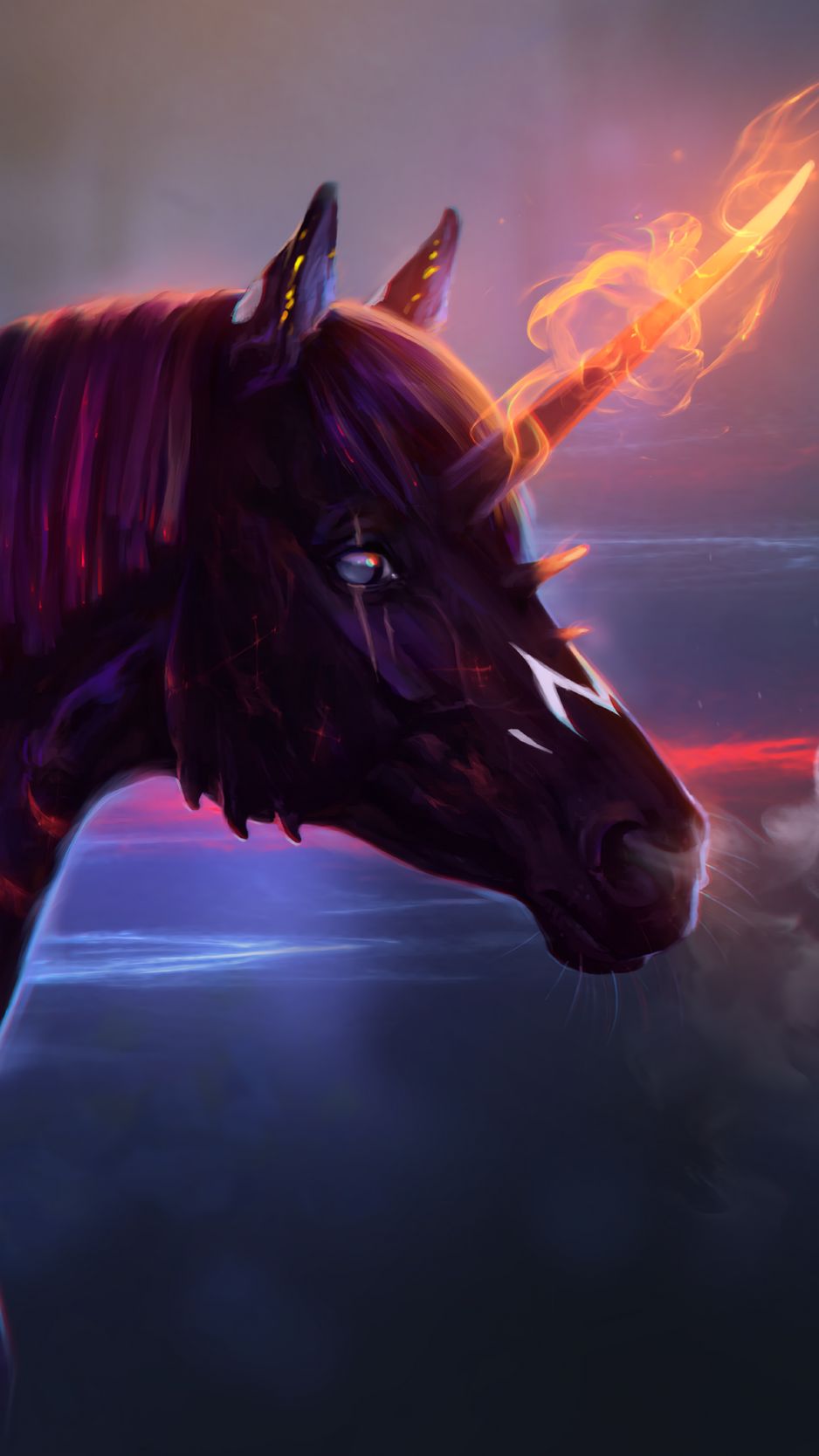 938x1668 Wallpaper unicorn, horse, art, fire