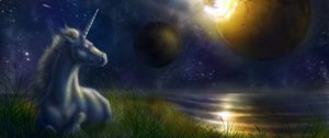 Preview wallpaper unicorn, night, space, planets, collision