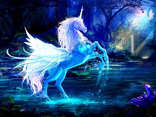 320x240 Wallpaper unicorn, water, forest, night, magic