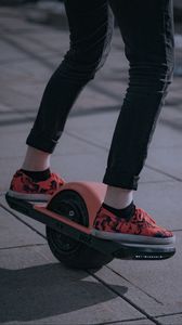 Preview wallpaper unicycle, legs, sneakers, road