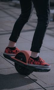 Preview wallpaper unicycle, legs, sneakers, road