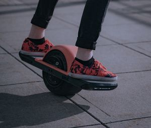 Preview wallpaper unicycle, legs, sneakers, road