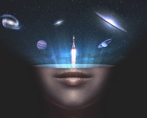 Preview wallpaper universe, space, face, rocket