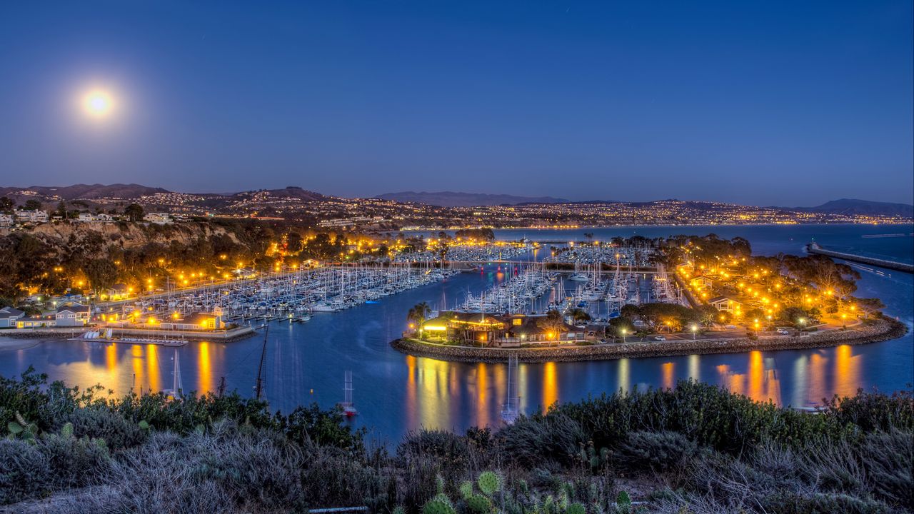 Wallpaper us, coast, dana point, california, harbor, night