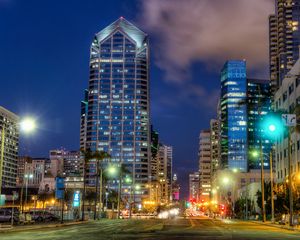 Preview wallpaper us, road, house, san - diego, lanterns, night