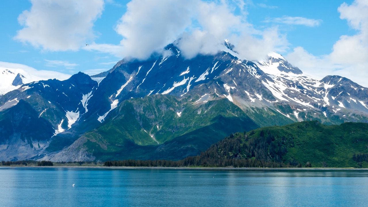 Wallpaper usa, kenai fjords, alaska, mountains, lake, sky