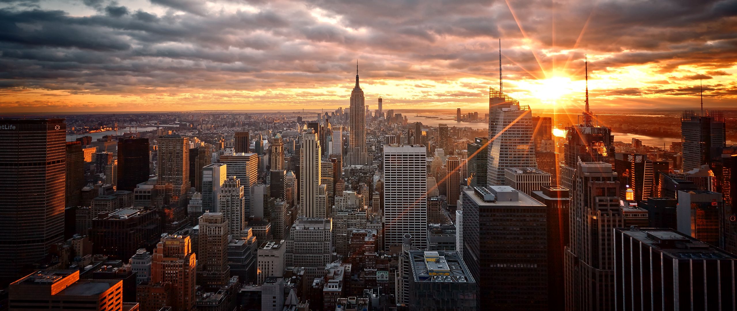 Download Wallpaper 2560x1080 Usa New York Top View Skyscrapers Dual Wide 1080p Hd Background