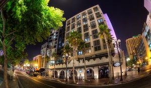 Preview wallpaper usa, road, san - diego, trees, palms, night