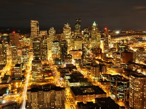 Preview wallpaper usa, washington, seattle, night city, skyscrapers, buildings, lights
