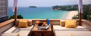 Preview wallpaper vacation, summer, warm, kind, sea, island, beach, sofas, table, fruit, drinks