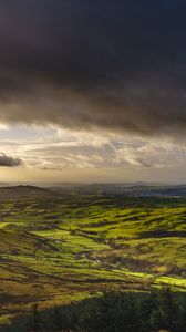 Preview wallpaper valley, clouds, relief, landscape, green