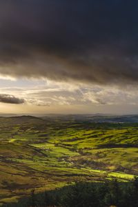 Preview wallpaper valley, clouds, relief, landscape, green