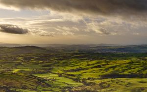 Preview wallpaper valley, clouds, relief, landscape, green