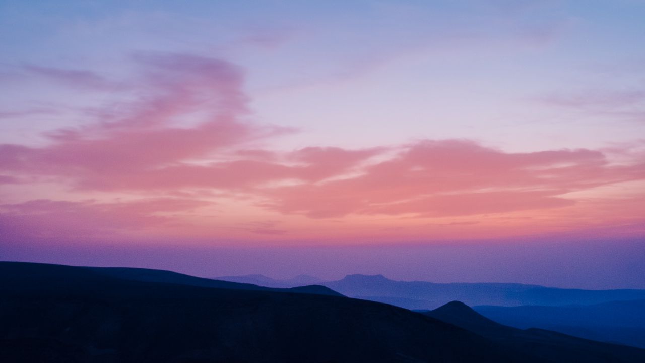 Wallpaper valley, clouds, sunset, distance, sky