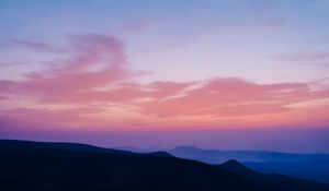 Preview wallpaper valley, clouds, sunset, distance, sky