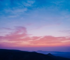 Preview wallpaper valley, clouds, sunset, distance, sky