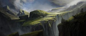 Preview wallpaper valley, fantasy, rocks, cliff, art