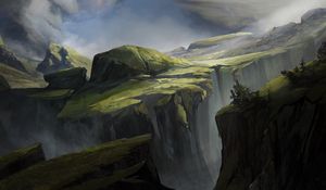 Preview wallpaper valley, fantasy, rocks, cliff, art