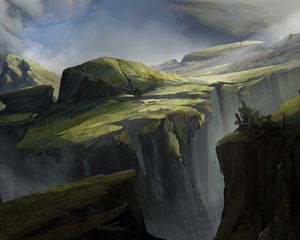 Preview wallpaper valley, fantasy, rocks, cliff, art