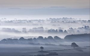 Preview wallpaper valley, fog, trees, sky