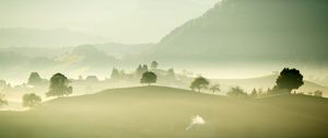 Preview wallpaper valley, fog, trees, mountains