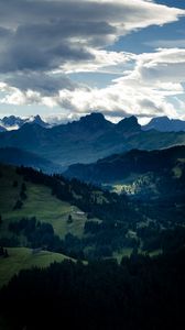 Preview wallpaper valley, forest, mountains, clouds