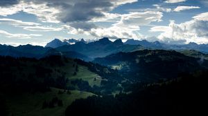 Preview wallpaper valley, forest, mountains, clouds