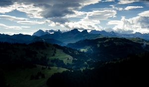 Preview wallpaper valley, forest, mountains, clouds