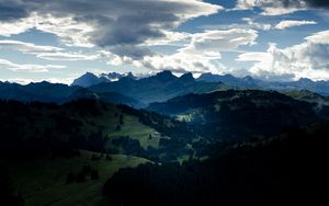 Preview wallpaper valley, forest, mountains, clouds