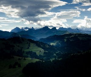 Preview wallpaper valley, forest, mountains, clouds