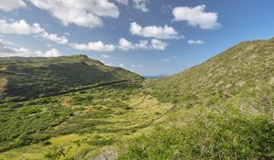 Preview wallpaper valley, grass, hills, landscape, nature