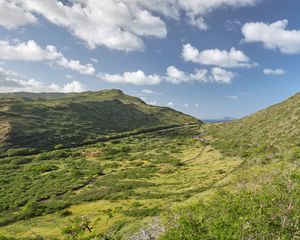 Preview wallpaper valley, grass, hills, landscape, nature