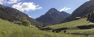 Preview wallpaper valley, grass, mountains, landscape, nature